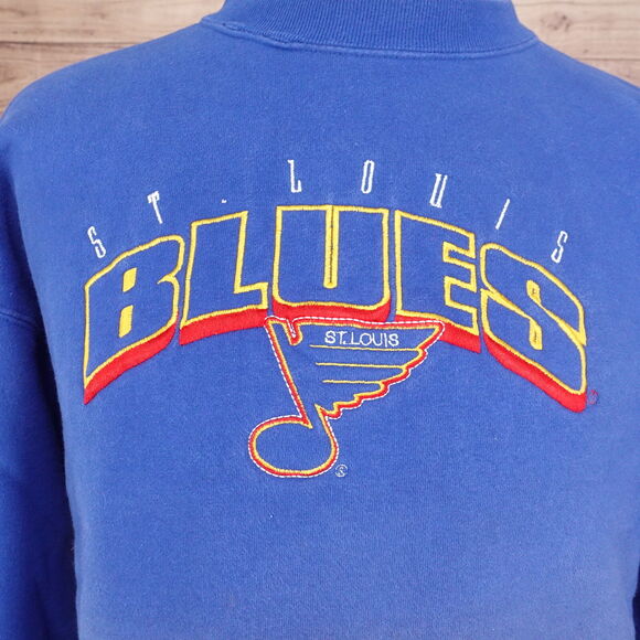 VINTAGE ST LOUIS BLUES THE GAME EMBROIDERED CREW NECK SWEATSHIRT SZ L 90s - Picture 2 of 9